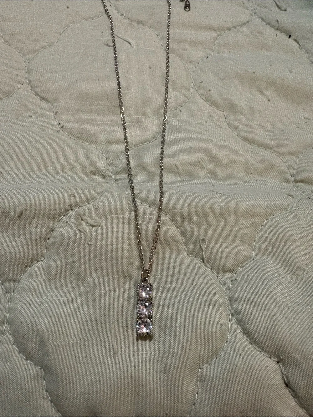 Silver Vertical Bar Necklace with Three Clear Stones - Women Jewelry
